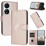 For Honor X7b 5G Triangle Pattern Buckle Clasp Leather Phone Case(Rose Gold)