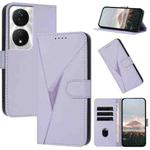 For Honor X7b 5G Triangle Pattern Buckle Clasp Leather Phone Case(Light Purple)