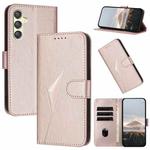 For Samsung Galaxy A24 4G Triangle Pattern Buckle Clasp Leather Phone Case(Rose Gold)