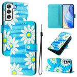For Samsung Galaxy S21 FE 5G Art Colored Drawing Pattern Leather Phone Case(Blue daisy)