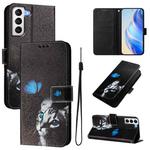 For Samsung Galaxy S21+ 5G Art Colored Drawing Pattern Leather Phone Case(Butterfly cat)