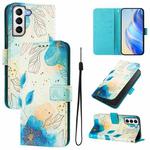 For Samsung Galaxy S21+ 5G Art Colored Drawing Pattern Leather Phone Case(Flowering flowers)