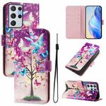 For Samsung Galaxy S21 Ultra 5G Art Colored Drawing Pattern Leather Phone Case(Butterfly branch)