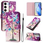 For Samsung Galaxy S23 5G Art Colored Drawing Pattern Leather Phone Case(Butterfly branch)