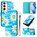 For Samsung Galaxy S23 5G Art Colored Drawing Pattern Leather Phone Case(Blue daisy)