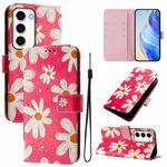 For Samsung Galaxy S23 5G Art Colored Drawing Pattern Leather Phone Case(Pink daisy)