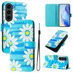 For Samsung Galaxy S23 FE 5G Art Colored Drawing Pattern Leather Phone Case(Blue daisy)