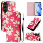 For Samsung Galaxy S23+ 5G Art Colored Drawing Pattern Leather Phone Case(Pink daisy)