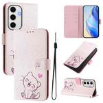 For Samsung Galaxy S24 FE 5G Art Colored Drawing Pattern Leather Phone Case(Cute cat)
