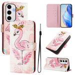 For Samsung Galaxy S24 FE 5G Art Colored Drawing Pattern Leather Phone Case(Flamingo)