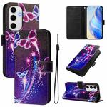 For Samsung Galaxy S24 FE 5G Art Colored Drawing Pattern Leather Phone Case(Fireworks butterfly)