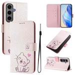 For Samsung Galaxy S24+ 5G Art Colored Drawing Pattern Leather Phone Case(Cute cat)