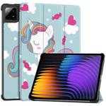 For Xiaomi Pad 7 / 7 Pro Custer Painted 3-Fold Stand Leather Smart Tablet Case(Small Horse)