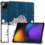 For Xiaomi Pad 7 / 7 Pro Custer Painted 3-Fold Stand Leather Smart Tablet Case(Lazy Cat)