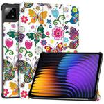 For Xiaomi Pad 7 / 7 Pro Custer Painted 3-Fold Stand Leather Smart Tablet Case(Color Butterfly)