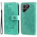 For Tecno Pova 7 5G Seven-petal Flowers Embossing Leather Phone Case(Green)
