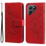 For Tecno Pova 7 5G Seven-petal Flowers Embossing Leather Phone Case(Red)