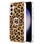 For Samsung Galaxy S24 FE 5G Electroplating Dual-side IMD Phone Case with Ring Holder(Leopard Print)