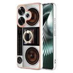 For Xiaomi Poco F6 5G Electroplating Dual-side IMD Phone Case with Ring Holder(Retro Radio)