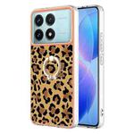 For Xiaomi Poco F6 Pro 5G Electroplating Dual-side IMD Phone Case with Ring Holder(Leopard Print)