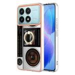 For Xiaomi Poco F6 Pro 5G Electroplating Dual-side IMD Phone Case with Ring Holder(Retro Radio)