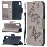 For Xiaomi Redmi 9A Two Butterflies Embossing Pattern Horizontal Flip Leather Case with Holder & Card Slot & Wallet & Lanyard(Grey)