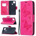 For Xiaomi Redmi 9C Two Butterflies Embossing Pattern Horizontal Flip Leather Case with Holder & Card Slot & Wallet & Lanyard(Rose Red)