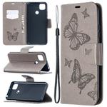 For Xiaomi Redmi 9C Two Butterflies Embossing Pattern Horizontal Flip Leather Case with Holder & Card Slot & Wallet & Lanyard(Grey)