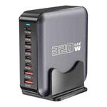 320W GaN 6 Type-C 2 USB Multi Ports Sharing Desktop Charger, Plug:US Plug(Grey)