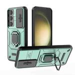 For Samsung Galaxy S25+ 5G Sliding Camshield TPU + PC Shockproof Phone Case with Holder(Green)