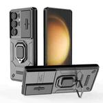 For Samsung Galaxy S25 Ultra 5G Sliding Camshield TPU + PC Shockproof Phone Case with Holder(Black)