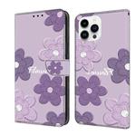 For iPhone 16 Pro Max Fresh Painted Leather Phone Case(Dark Purple Flowers)