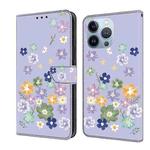 For iPhone 16 Pro Max Fresh Painted Leather Phone Case(Purple Floral)