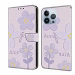 For iPhone 16 Pro Max Fresh Painted Leather Phone Case(Small Lilac Flowers)