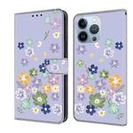 For iPhone 16 Pro Fresh Painted Leather Phone Case(Purple Floral)