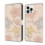 For iPhone 16 Pro Fresh Painted Leather Phone Case(Beige Flowers)