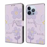 For iPhone 16 Pro Fresh Painted Leather Phone Case(Small Lilac Flowers)