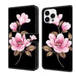 For iPhone 16 Pro Fresh Painted Leather Phone Case(Black Flowers)