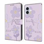 For iPhone 16 Plus Fresh Painted Leather Phone Case(Small Lilac Flowers)