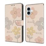 For iPhone 16 Fresh Painted Leather Phone Case(Beige Flowers)