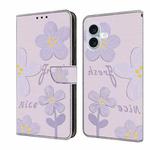 For iPhone 16 Fresh Painted Leather Phone Case(Small Lilac Flowers)