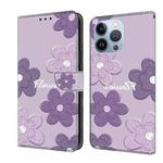 For iPhone 15 Pro Max Fresh Painted Leather Phone Case(Dark Purple Flowers)