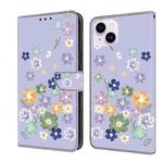 For iPhone 15 Plus Fresh Painted Leather Phone Case(Purple Floral)