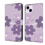 For iPhone 15 Fresh Painted Leather Phone Case(Dark Purple Flowers)