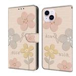 For iPhone 15 Fresh Painted Leather Phone Case(Beige Flowers)