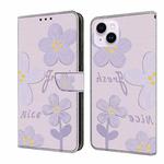 For iPhone 15 Fresh Painted Leather Phone Case(Small Lilac Flowers)