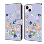 For iPhone 14 / 13 Fresh Painted Leather Phone Case(Purple Floral)