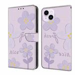 For iPhone 14 / 13 Fresh Painted Leather Phone Case(Small Lilac Flowers)