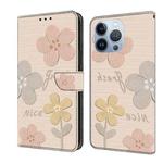 For iPhone 13 Pro Fresh Painted Leather Phone Case(Beige Flowers)