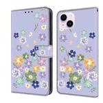 For iPhone 13 mini Fresh Painted Leather Phone Case(Purple Floral)
